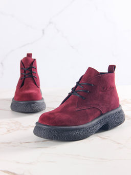 Ботинки 308.агатаbl. бордo замша/Байка