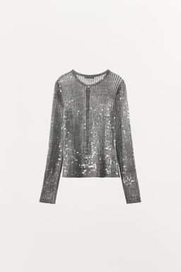 CHAQUETA PUNTO LENTEJUELAS / Gris vigor? - Zara фото 8