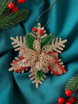 Цена за 3 шт. Ёлочная игрушка Зимнее волшебство. Звезда с цветком и еловыми веточками, 1513 см, золото