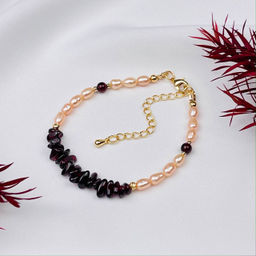 Браслет из речного Жемчуга и Граната 18 см +