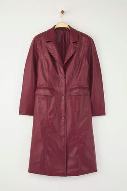 Bordo Suni Deri Mono Kapama Regular Uzun Kaban TWOAW26KB00010