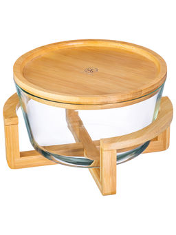 Блюдо для сервировки и запекания 2,6 л 24*21,5*14 см "GLASKRAFT" круглое с бамб. подстав сбамб.крышк