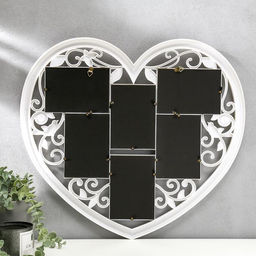 Фоторамка - коллаж на 6 фото 10?15 см Сердце ажурное, пластик, мультирамка, белая, 56?51 см