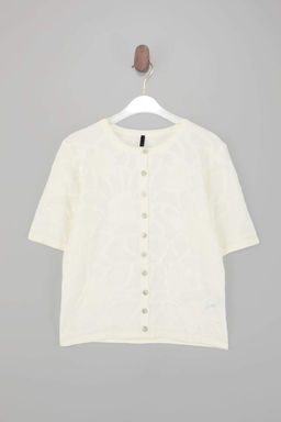 Ekru Cicek Desen Dokulu Bisiklet Yaka Triko Bluz TWOSS26BZ00118