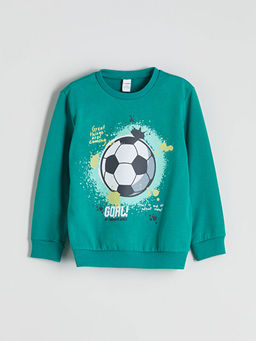 Bisiklet Yaka Bask?l? Erkek ?ocuk Sweatshirt ve E?ofman Alt 2li