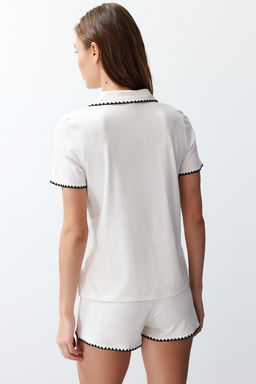 Trendyolmilla Premium Mavi Nak?s Detayl? Modal Sortlu Orme Pijama Tak?m? THMSS24PT00064  фото 7