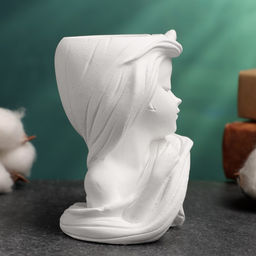 Декоративное кашпо для цветов Девушка с длинными волосами, 6?8?9 см, гипс, белое - Хорошие сувениры фото 4