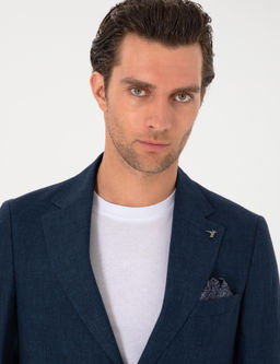 Lacivert Slim Fit %100 Keten Ceket - Cacharel фото 2