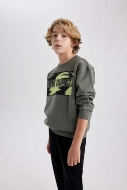 Толстый свитшот оверсайз с круглым вырезом для мальчика - Defacto фото 3