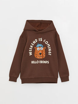 Bask?l? Uzun Kollu Erkek ?ocuk Hoodie
