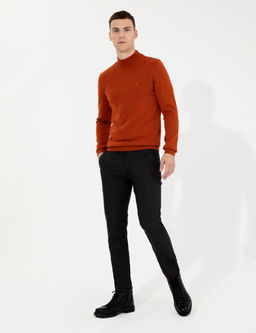 Siyah Slim Fit Keten Kar___ml_ Kanvas Pantolon