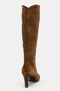 STITCHED SPLIT SUEDE HEELED BOOTS - Zara фото 6