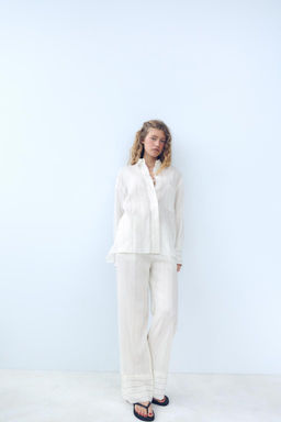 STRIPED 100% LINEN TROUSERS - Zara фото 4