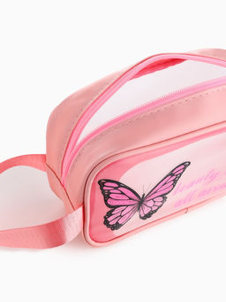 Косметичка на молнии для бассейна, с ручкой, с принтом, розовая