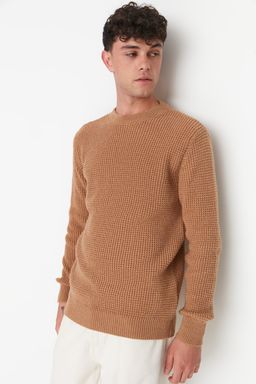 TRENDYOL MAN Camel Regular Fit Yunlu Bisiklet Yaka Dokulu Basic Triko Kazak TMNAW23KZ00028 - Trendyolmilla фото 7