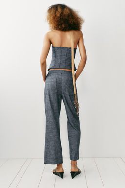PANTAL?N MINI FLARE CON LINO / Gris - Zara фото 6