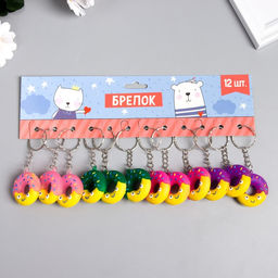 Цена за 12 шт. Брелок резина "Весёлый пончик" МИКС 3,5х3,5 см
