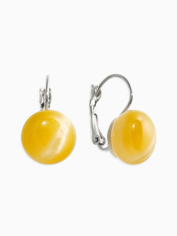 Серьги пластик "Таблетка" кошачий глаз, цвет бежевый в серебре