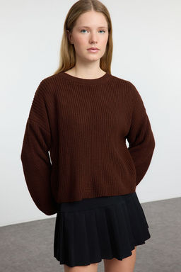 Kahverengi Crop Cift Tarafl? Giyilebilir Kurdele/Fiyonk Baglama Detayl? Triko Kazak TWOAW25KZ00074