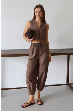 Kahverengi Yelek Pantolon Dokuma Alt - Ust Tak?m TWOAW26AU00068