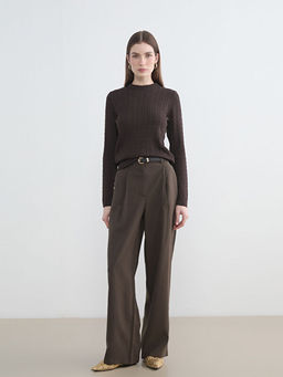 Bisiklet Yaka Kendinden Desenli Kad?n Triko Kazak