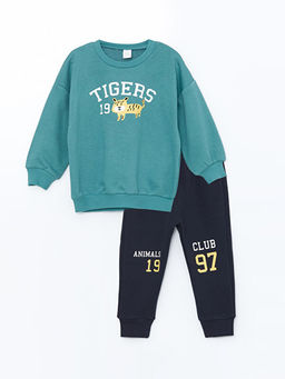 Bisiklet Yaka Uzun Kollu Bask?l? Erkek Bebek Sweatshirt ve E?ofman Alt 2li Tak?m