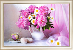 Картина 5D 40х60 099 Натюрморт с зефиром и цветами /ZR8845B-H39H23 /