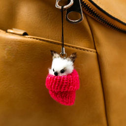 Цена за 12 шт. Брелок для ключей на подвеске Пушистик. Котик сидит в шапочке, на сумку, рюкзак, 5?3?3 см, МИКС