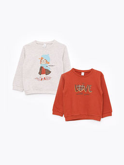 Bisiklet Yaka Uzun Kollu Bask?l? K?z Bebek Sweatshirt 2li