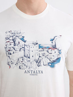 Bisiklet Yaka Antalya Bask?l? Penye Erkek Ti??rt