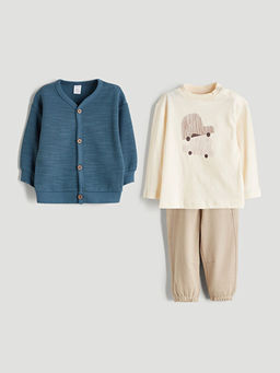 Bisiklet Yaka Bask?l? Erkek Bebek 3l? Tak?m