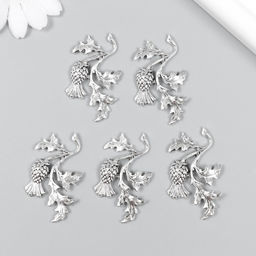 Декор для творчества металл "Чертополох" набор 5 шт серебро 2,6х4,6 см