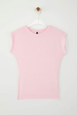 Ac?k Pembe Premium Viskoz/Yumusak Kumas Fitted/Vucuda Oturan Ay Kol Esnek Orme Bluz TWOSS23BZ00992