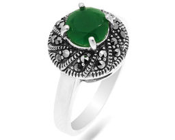 Кольцо из серебра зеленый агат, марказит, SL-AGA1635