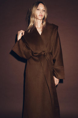 LONG BELTED COAT WITH WOOL ZW COLLECTION LIMITED EDITION