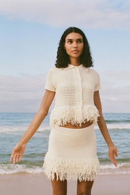 FRINGED CHECK KNIT SKIRT - Zara фото 4