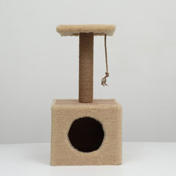 Домик для животных, с когтеточкой и полкой, джут, 32 х 32 х 64, бежевый - Simaland фото 2