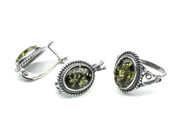 Кольцо Серьги с янтарем имитация размер 19