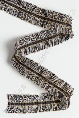 Тесьма отделочная 3 см*5 ярд Бахрома с люрексом (SF-2461) черный/белый - Больше подарков фото 2