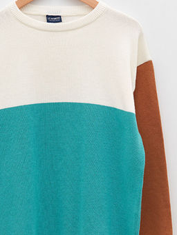 Bisiklet Yaka Renk Bloklu Uzun Kollu Erkek ?ocuk Triko Kazak - Waikiki фото 3