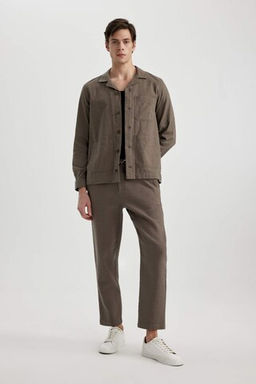 Yazl?k Jogger Pantolon Regular Fit Normal Kesim Keten Gorunumlu Duz Paca Pamuklu Cepli - Defacto фото 3