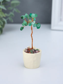 Денежное дерево декоративное «Сувенир бонсай. Котик-горшок», 12 зелёных камней, 3.3×3.4×8.8 см