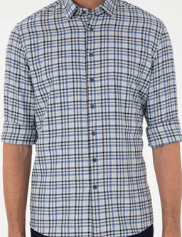 _ndigo Regular Fit Ekose Oduncu Uzun Kollu G_mlek