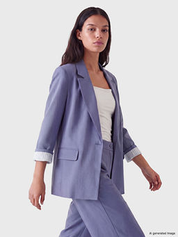 Keten Kar???ml? Kad?n Blazer Ceket