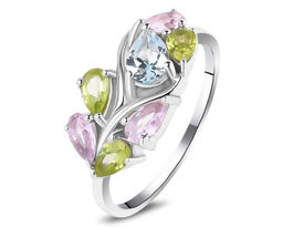 Кольцо, морганит , перидот , топаз, Брюнетка