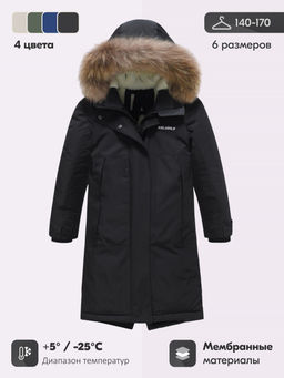 Парка зимняя подростковая для девочки с капюшоном и мехом черного цвета 9536Ch