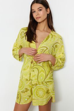 Trendyolmilla Cok Renkli Etnik Desenli Baglama/Fiyonk Detayl? Viskon Sortlu Dokuma Pijama Tak?m? THMSS23PT00165  фото 8