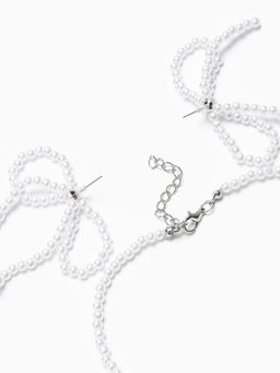 Набор 2 предмета: серьги, колье Жемчуг бантик, белый в серебре, 35 см