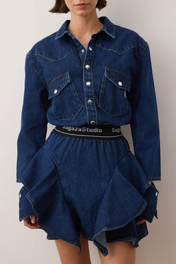 Trendyolmilla Mavi A-Kesim Gomlek Yaka Denim K?sa Elbise TPRAW22EL1989  фото 10