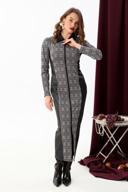 Платье NIKVA н426-3 серая клетка+чёрный  фото 5